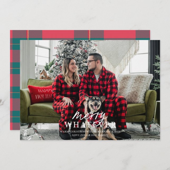 Merry Whatever Silly Pet Photo Holiday Card (Front/Back)