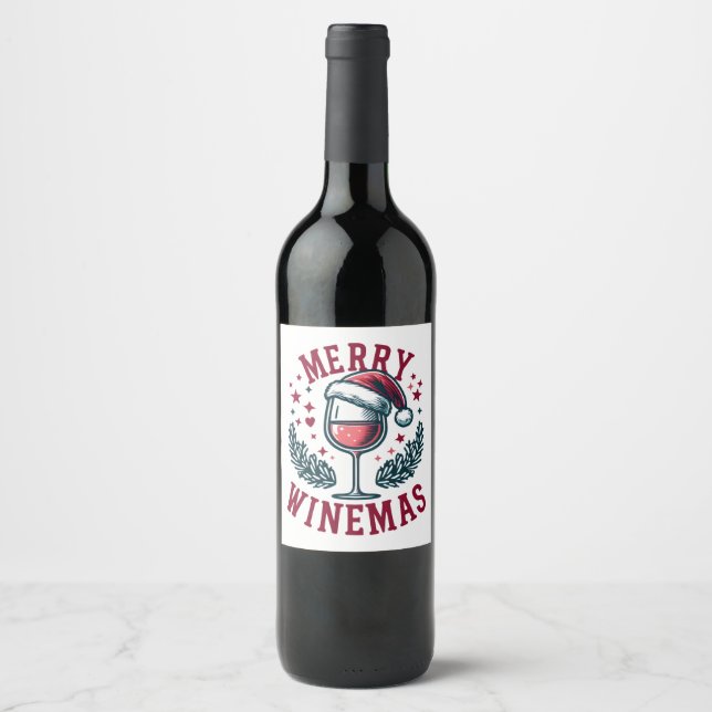 Merry Wine-mas funny Christmas Wine Drinkers Desig Label (Front)