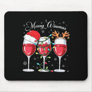 Merry Winemas Funny Christmas Wine Lover Santa Hat Mouse Pad