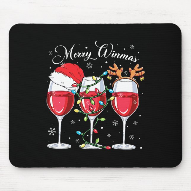 Merry Winemas Funny Christmas Wine Lover Santa Hat Mouse Pad (Front)