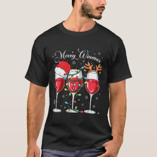 Merry Winemas Funny Christmas Wine Lover Santa Hat T-Shirt