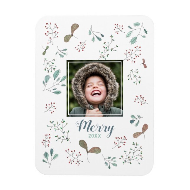 Merry Winter Woodland Christmas Photo Magnet (Vertical)