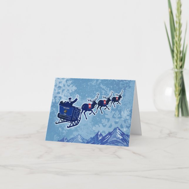 Merry Wisconsin Christmas flag Santa greeting card (Front)