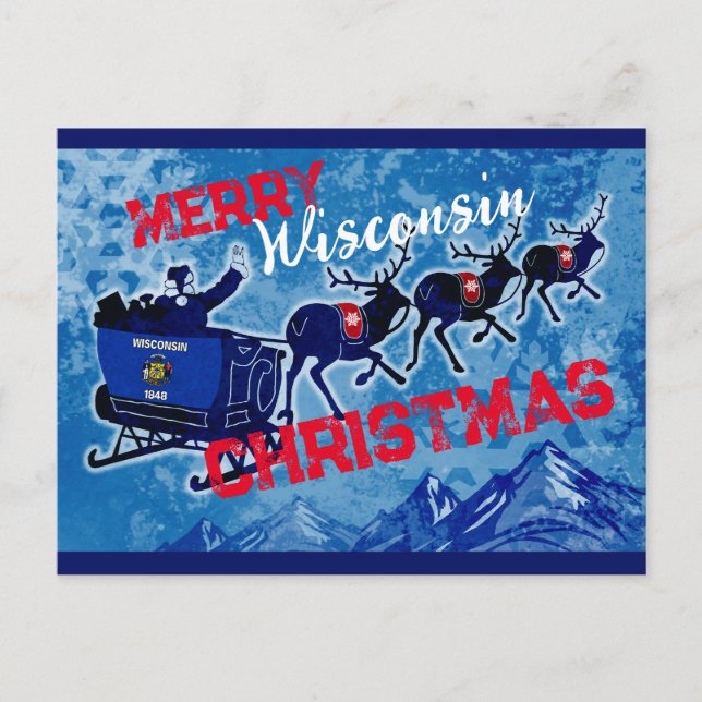 Merry Wisconsin flag Christmas postcard (Front)
