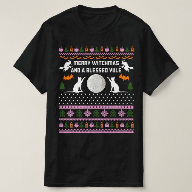 merry witchmas and blessed yule christmas T-Shirt (Design Front)