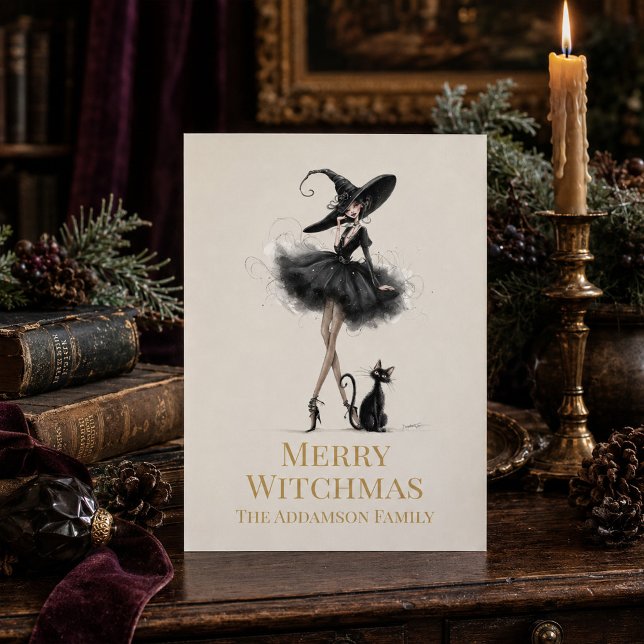 Merry Witchmas Gothic Witch Custom Greeting Card (Merry Witchmas Gothic Witch Custom Greeting Card)
