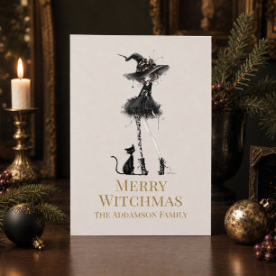 Merry Witchmas Standing Witch Custom Holiday Card