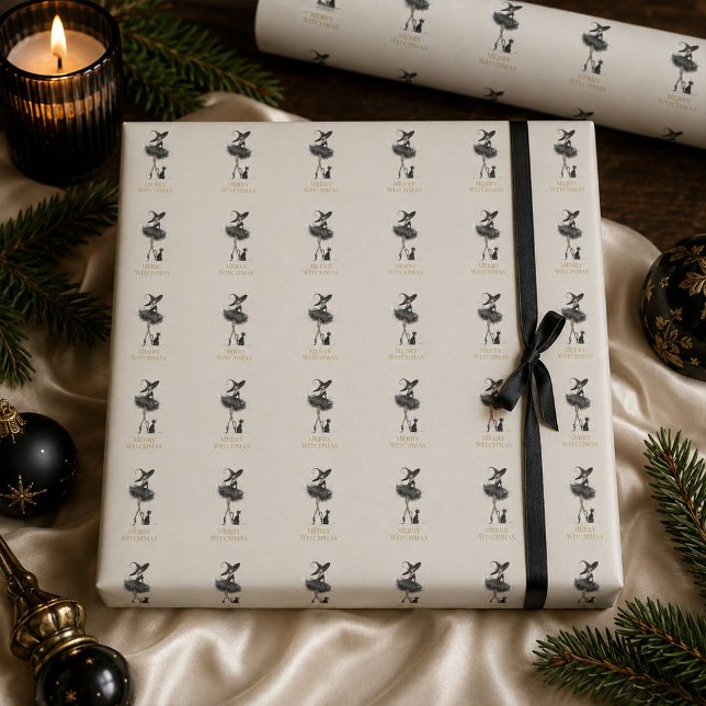 Merry Witchmas Wrapping Paper – Gothic Witch & Cat (Merry Witchmas Wrapping Paper – Gothic Witch & Cat)