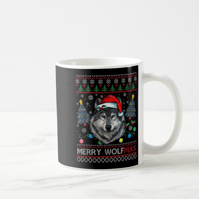 Merry Wolfmas Merry Christmas Wolf Ugly Sweater Fu Coffee Mug (Right)