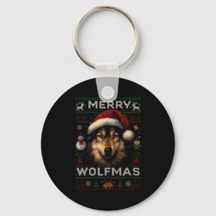 Merry Wolfmas Merry Christmas Wolf Ugly Sweater Fu Key Ring
