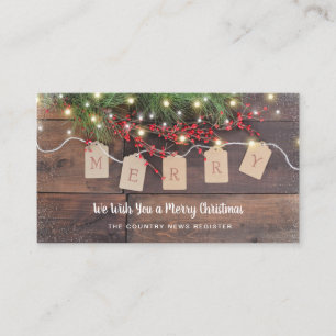Merry Wood Pine and Berries Holiday Business Card