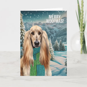 Merry Woofmas Afghan Hound Dog in Winter Scarf Holiday Card