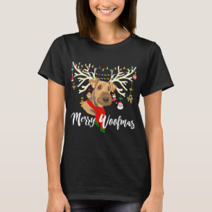 Merry Woofmas Airedale Terriers Reindeer Christmas T-Shirt