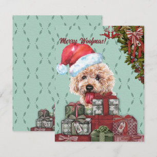 Merry Woofmas!Apricot Poodle Santa Hat Christmas Card