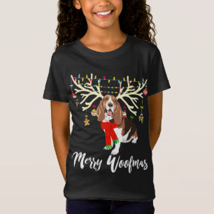 Merry Woofmas Basset Hound Reindeer Christmas Dog T-Shirt