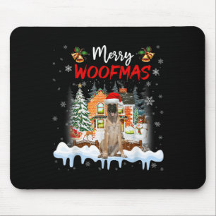 Merry Woofmas Belgian Shepherd Christmas Tree Dog Mouse Pad