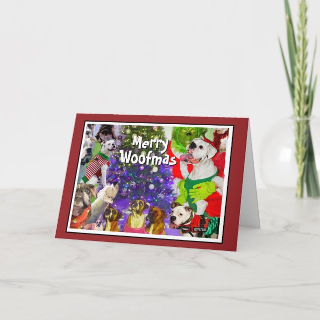 Merry Woofmas Boxer Dog Christmas Holiday Card (Front)
