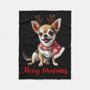 Merry Woofmas Chihuahua Dog Meme In Reindeer Antle Fleece Blanket