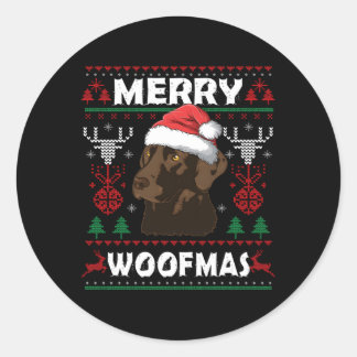 Merry Woofmas Chocolate Lab Labrador Classic Round Sticker