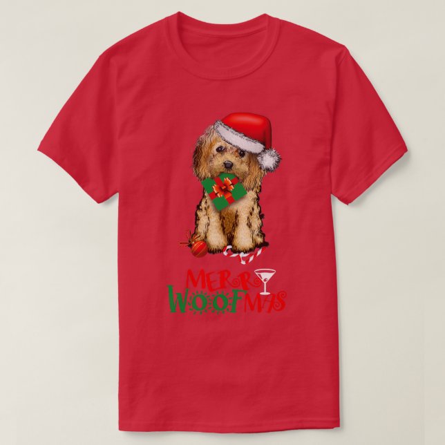 Merry Woofmas Christmas Cockapoo doodle dog mom do T-Shirt (Design Front)