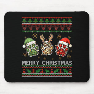 Merry Woofmas Christmas Dog Paws Leopard Ugly Swea Mouse Pad