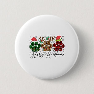 Merry Woofmas Christmas Dog Paws Lights Buffalo Pl 6 Cm Round Badge