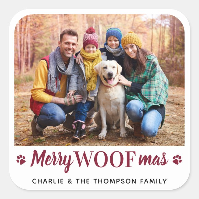 Merry WOOFmas Christmas From The Dog Pet Photo  Square Sticker (Front)