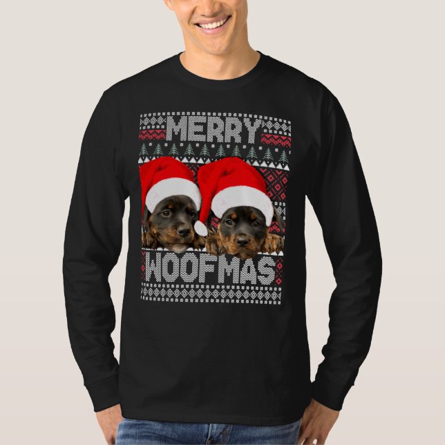 Merry Woofmas Cute Rottweiler Puppies With Santa H T-Shirt (Front)