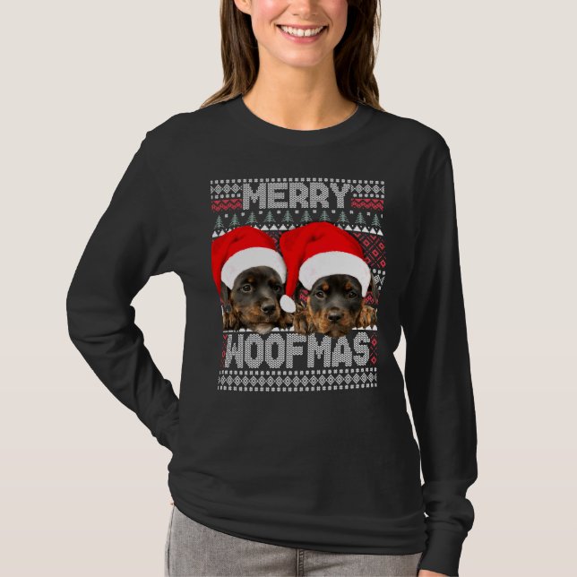 Merry Woofmas Cute Rottweiler Puppies With Santa H T-Shirt (Front)