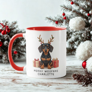 Merry Woofmas Dachshund Personalised Christmas Mug