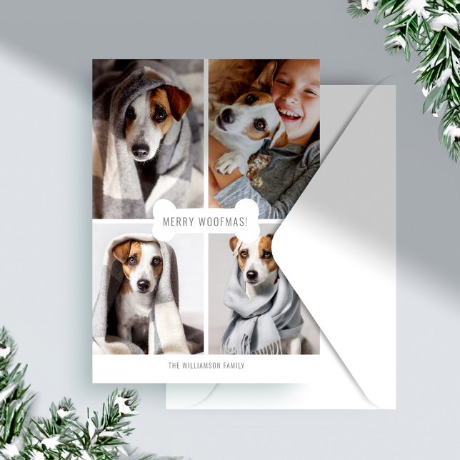 Merry Woofmas Dog Bone Photo Pet Collage Holiday Card (Merry Woofmas Dog Bone Photo Pet Collage Holiday Card)