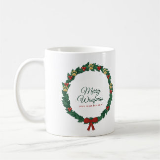 Merry Woofmas Dog Christmas Mug, Holly Wreath Paw Coffee Mug