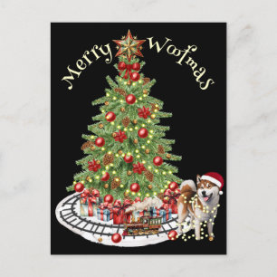 Merry Woofmas Dog Design- Akita Postcard