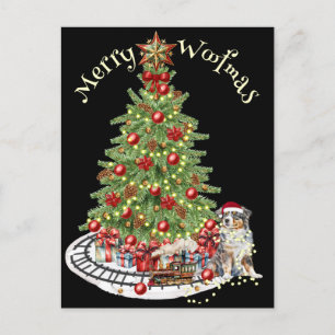 Merry Woofmas Dog Design- Australian Shepherd Postcard