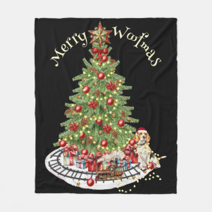 Merry Woofmas Dog Design- Beagle Fleece Blanket