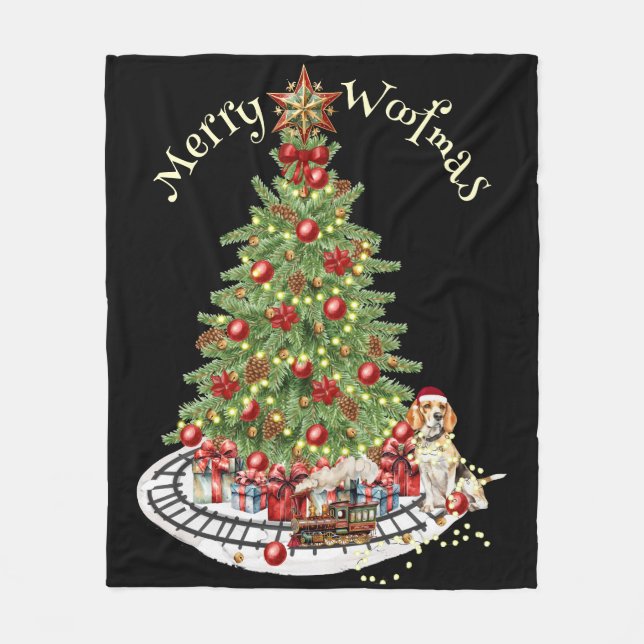 Merry Woofmas Dog Design- Beagle Fleece Blanket (Front)