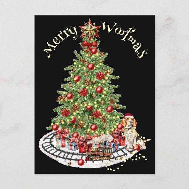 Merry Woofmas Dog Design- Beagle Postcard (Front)