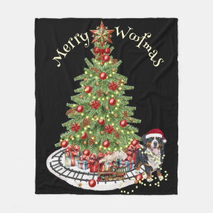 Merry Woofmas Dog Design- Bernese Mountain Dog Fleece Blanket