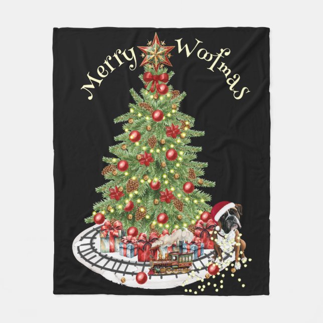 Merry Woofmas Dog Design- Boxer Fleece Blanket (Front)