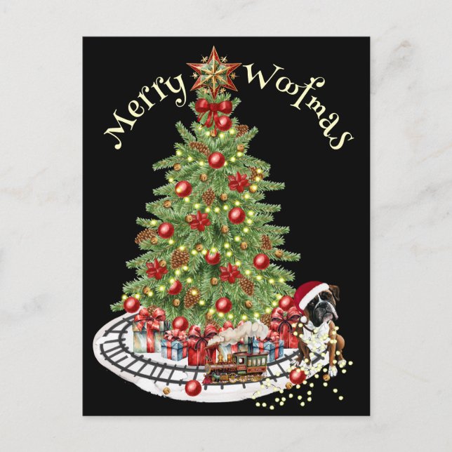 Merry Woofmas Dog Design- Boxer Postcard (Front)