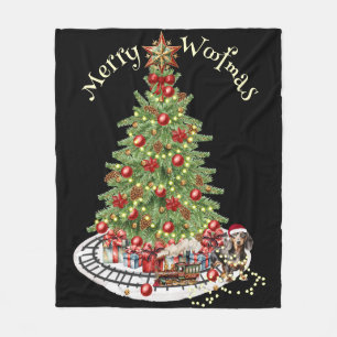 Merry Woofmas Dog Design- Dachshund Fleece Blanket
