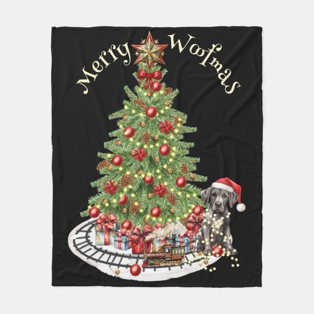 Merry Woofmas Dog Design- Great Dane Fleece Blanket (Front)