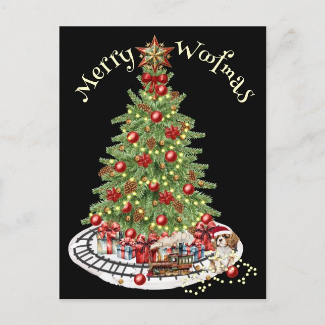 Merry Woofmas Dog Design- King Charles Spaniel Postcard (Front)