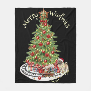 Merry Woofmas Dog Design- Pug Fleece Blanket