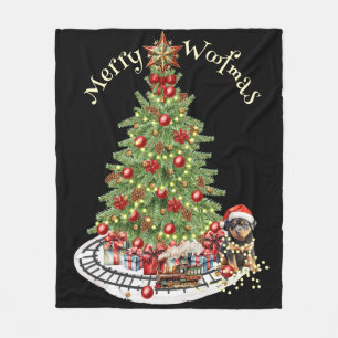 Merry Woofmas Dog Design- Rottweiler Fleece Blanket