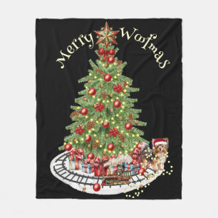 Merry Woofmas Dog Design- Yorkie Fleece Blanket