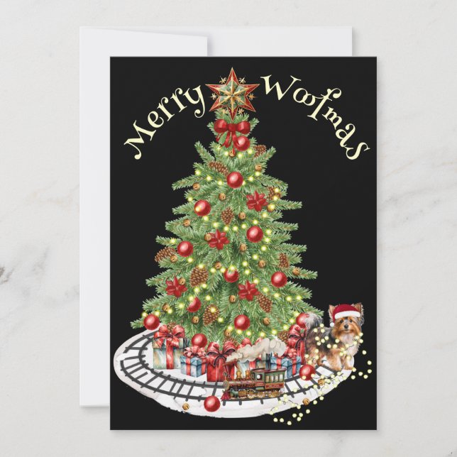 Merry Woofmas Dog Design- Yorkie Holiday Card (Front)
