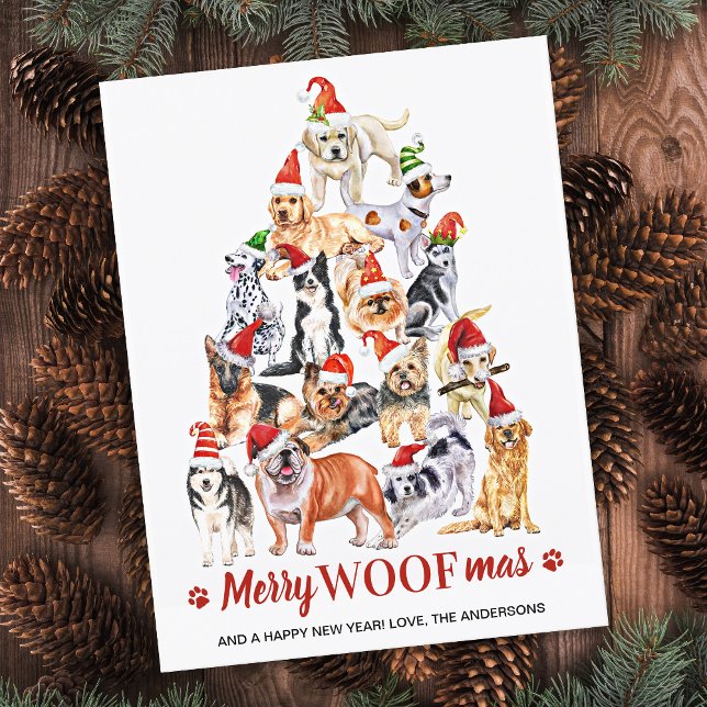Merry Woofmas Dog Lover Christmas Tree Business Holiday Postcard (Creator Uploaded)