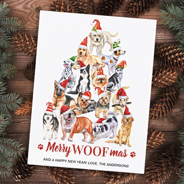 Merry Woofmas Dog Lover Christmas Tree Dogs Holiday Postcard (Creator Uploaded)