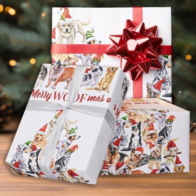 Merry Woofmas Dog Lover Christmas Tree Dogs Wrapping Paper (Creator Uploaded)